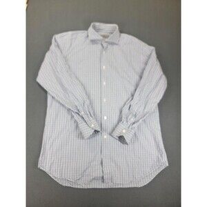 Canali Shirt‎ Mens 16.5 XXL Blue White Plaid Button Down Made Italy Dress Luxury